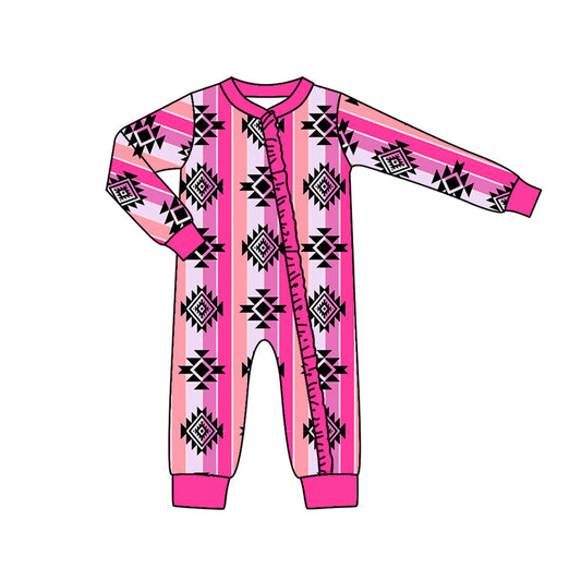 LR1048 Newborn Girls Hot Pink Aztec Romper Pre-order