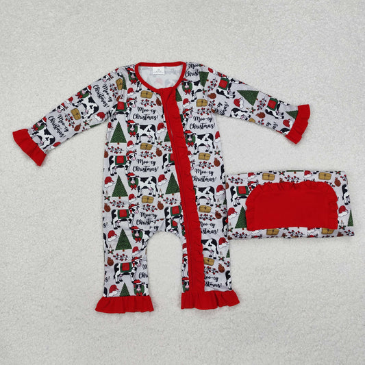 Kids  Girls christmas cow zippy romper LR1074