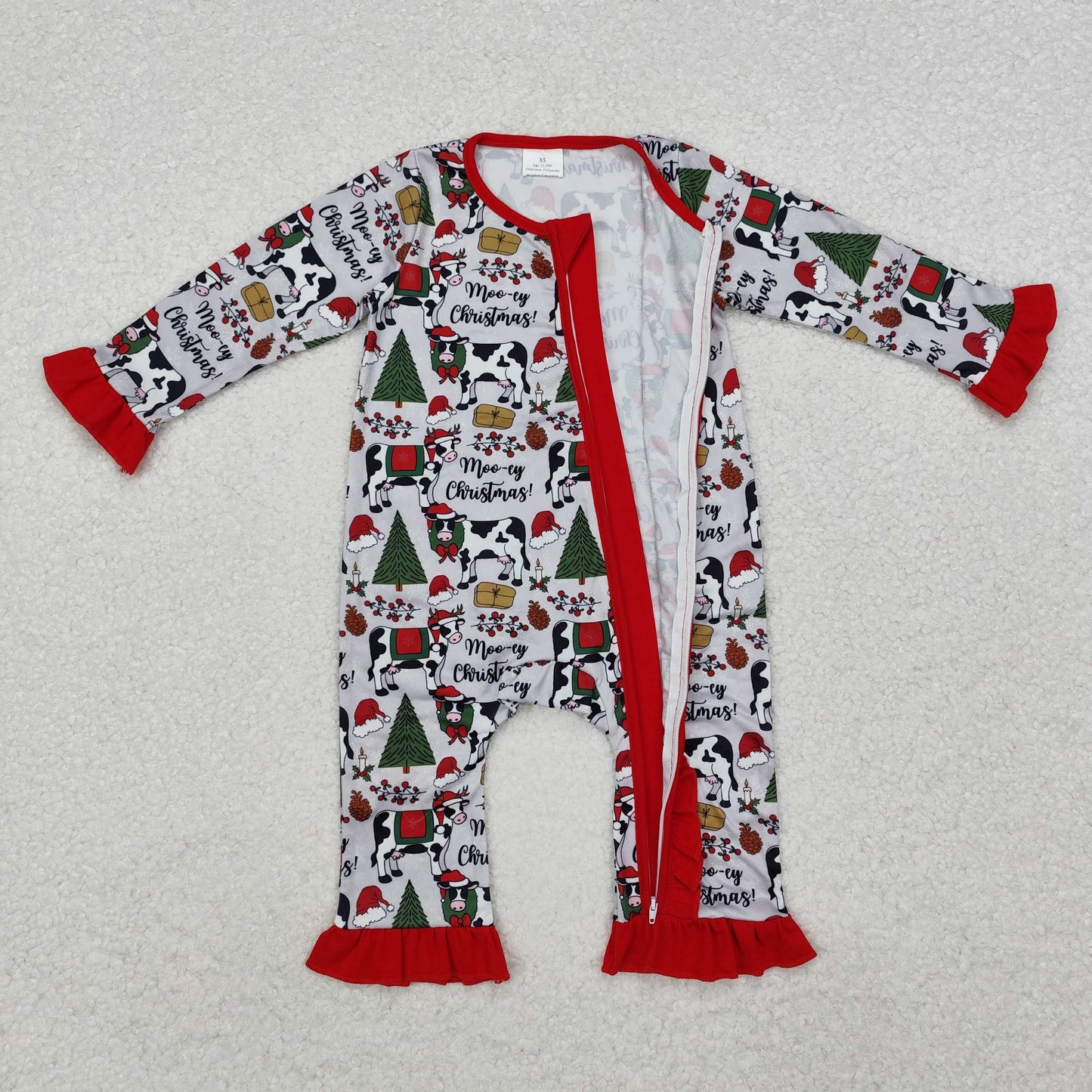 Kids  Girls christmas cow zippy romper LR1074