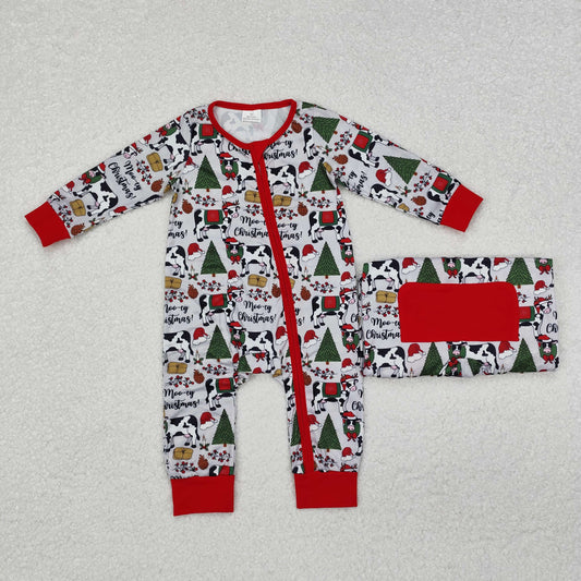 Newborn baby boys christmas cow romper