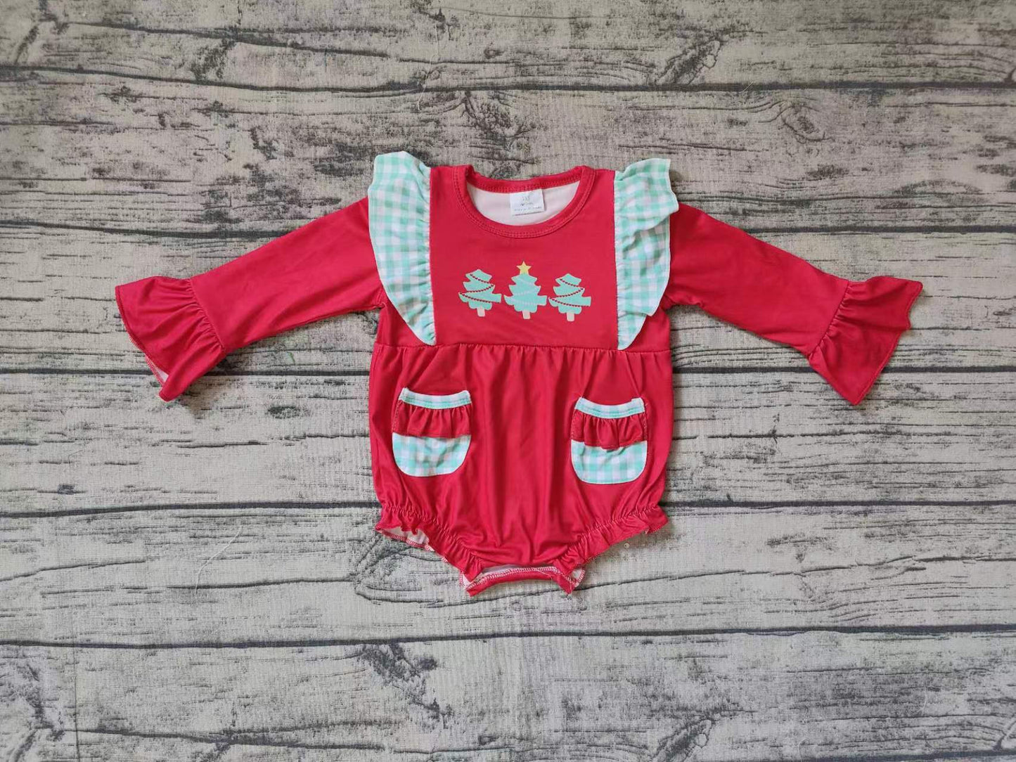 Newborn Baby Girls Christmas Tree Bubble Romper