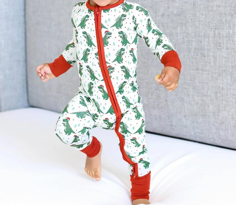 Merry Christmas Dinosaur Boys Romper