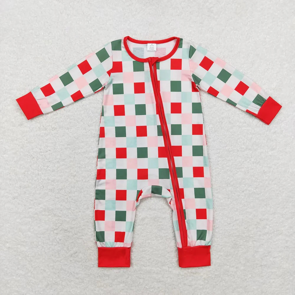 Mommy and Me Christmas Red Green Chcked Pajama Set /Zipper Romper