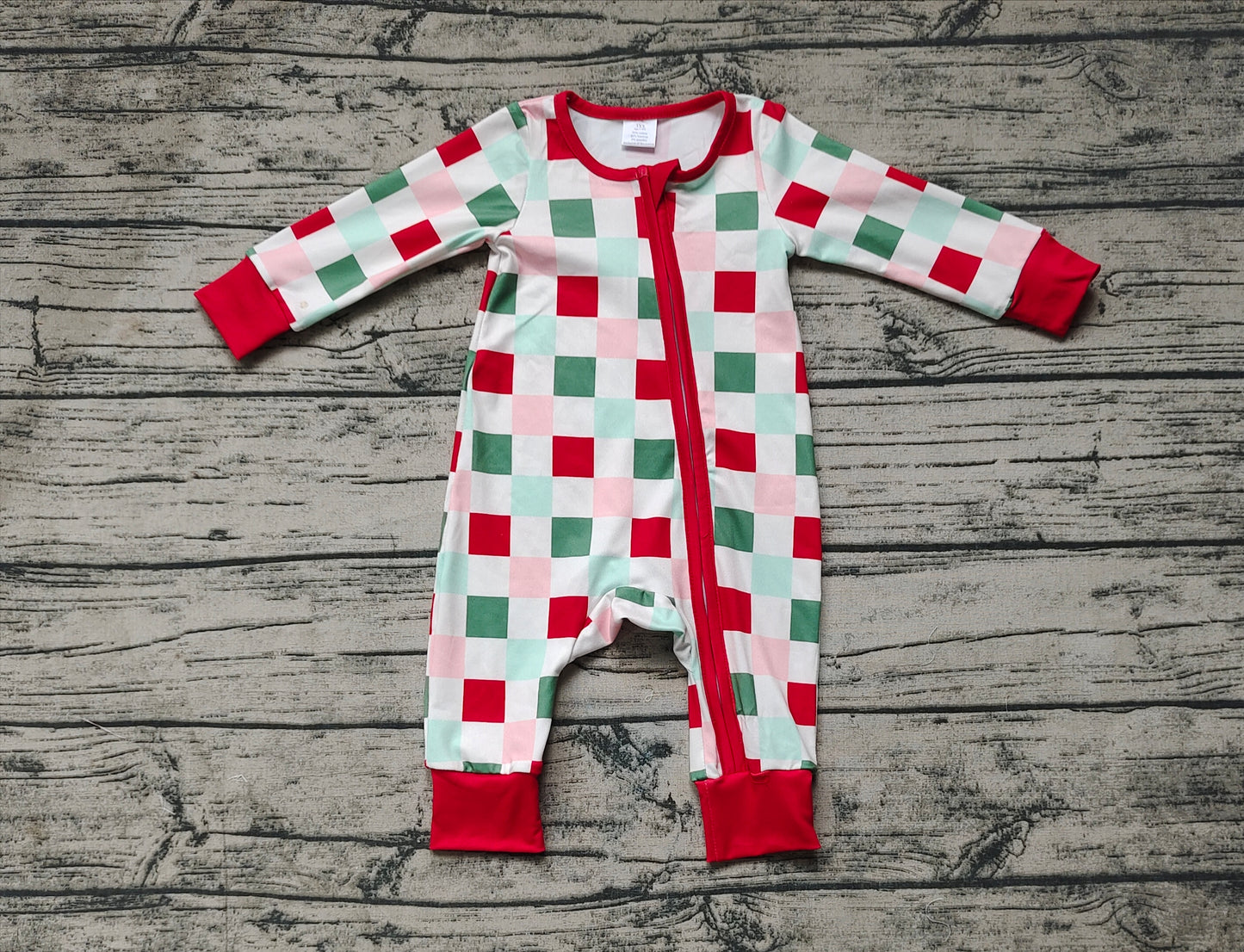 LR1197 Merry Christmas Checker Boys Zipper Romper