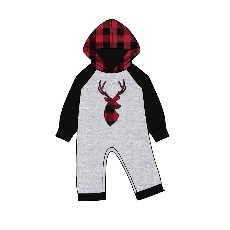 LR1201 Baby Boys Christmas Dear Hoodie Romper Preorder