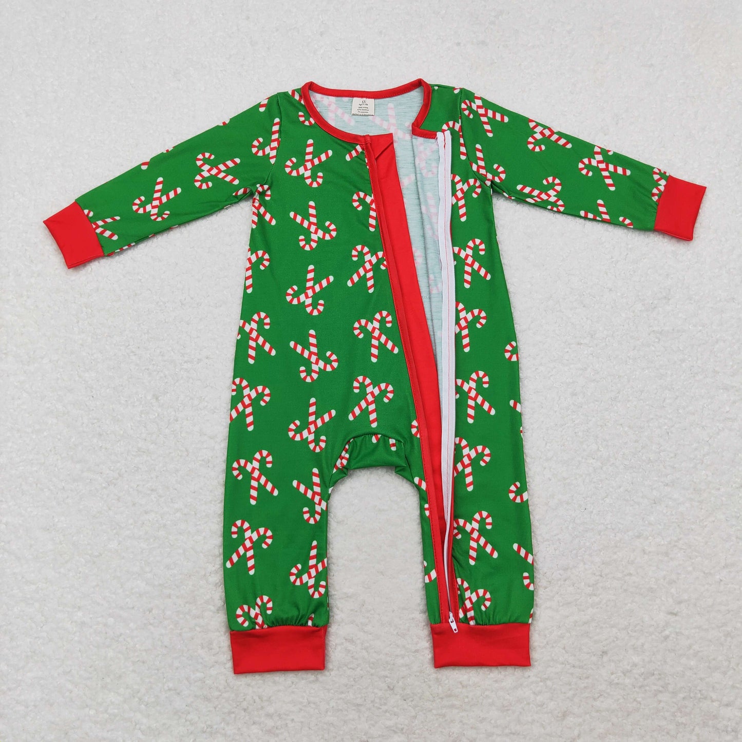 SIbling Girls Boys Christmas Candy Cane Green Pajama Set /Romper
