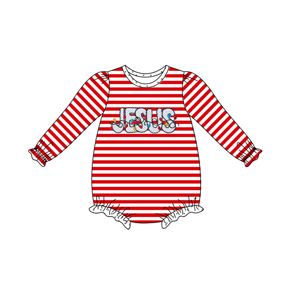 Newborn Baby Girls Romper Christmas Jesus Red Striped