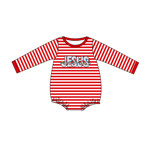 Newborn Baby Boys Romper Christmas Jesus Red Striped