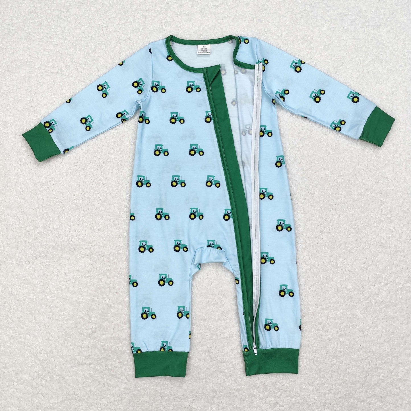 Baby Boys Sibling Brother Farm Tractors Bamboo Pajama Set and Romper