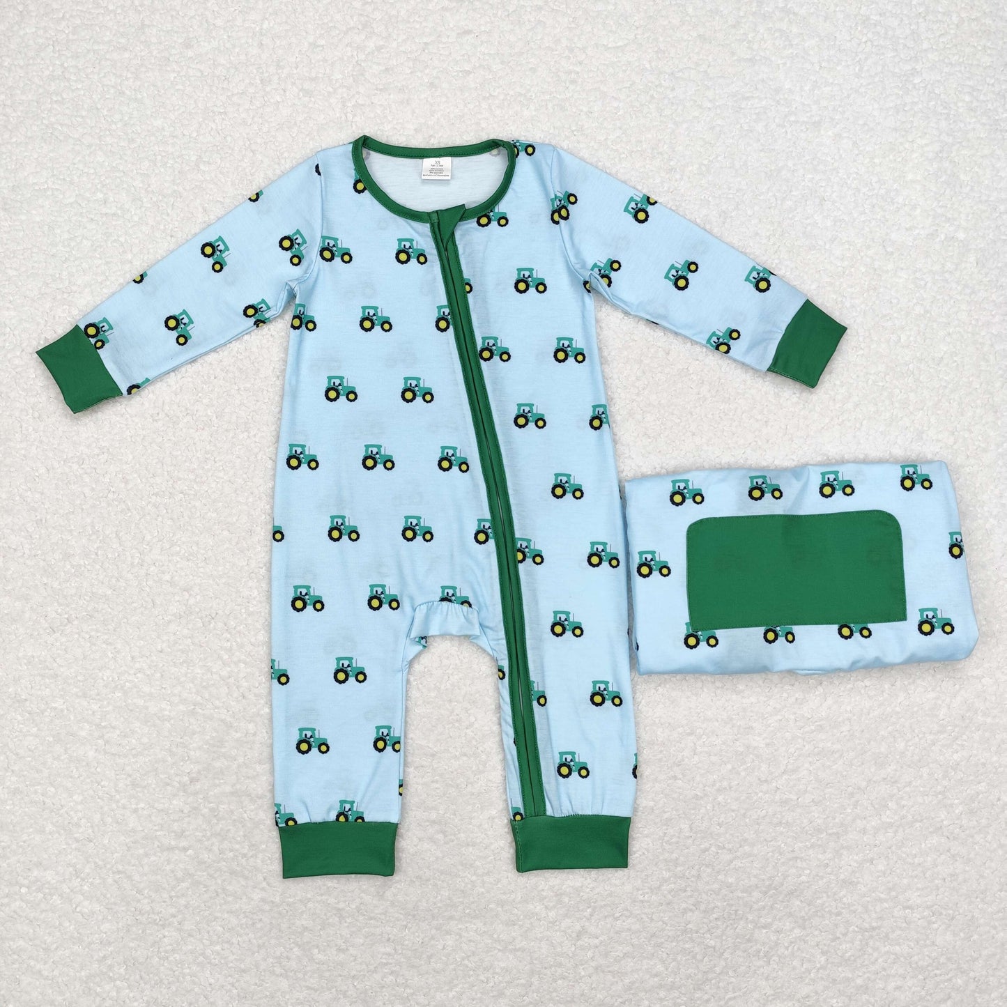 Baby Boys Sibling Brother Farm Tractors Bamboo Pajama Set and Romper