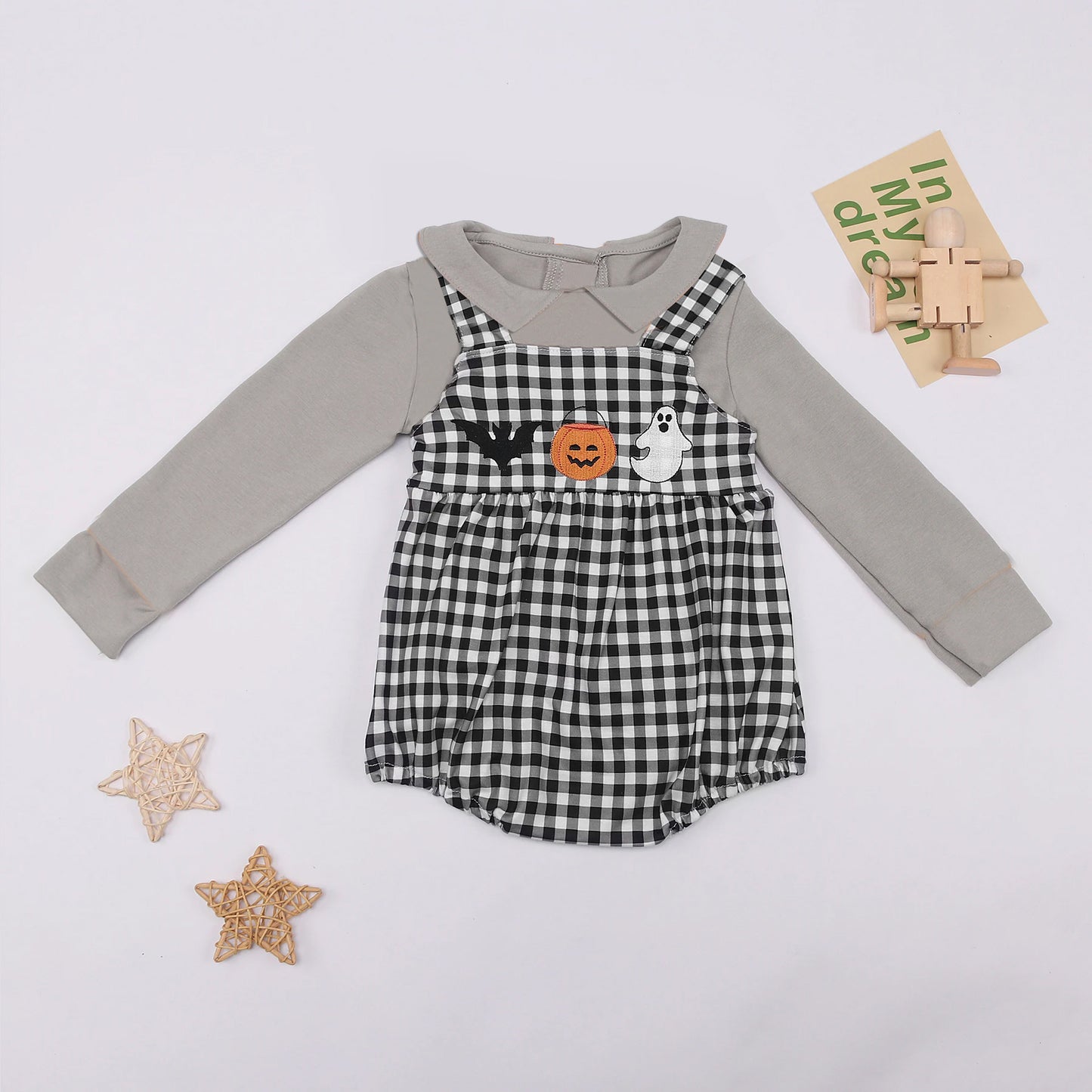 LR1257 Baby Girls Grey Top +Bubble Romper Suit For Halloween Preorder