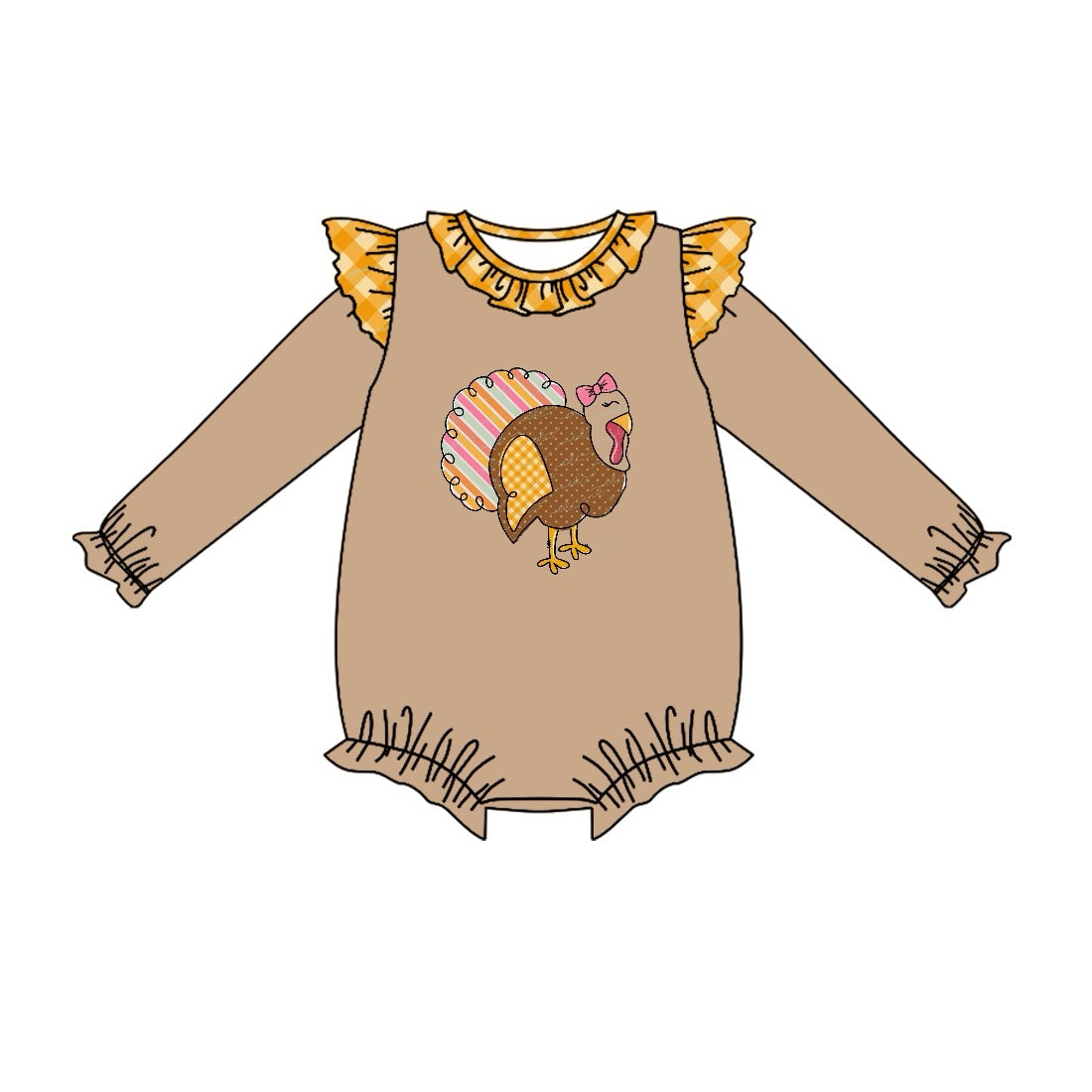 Baby Girls Romper Thanksgiving Turkey Long Sleeve