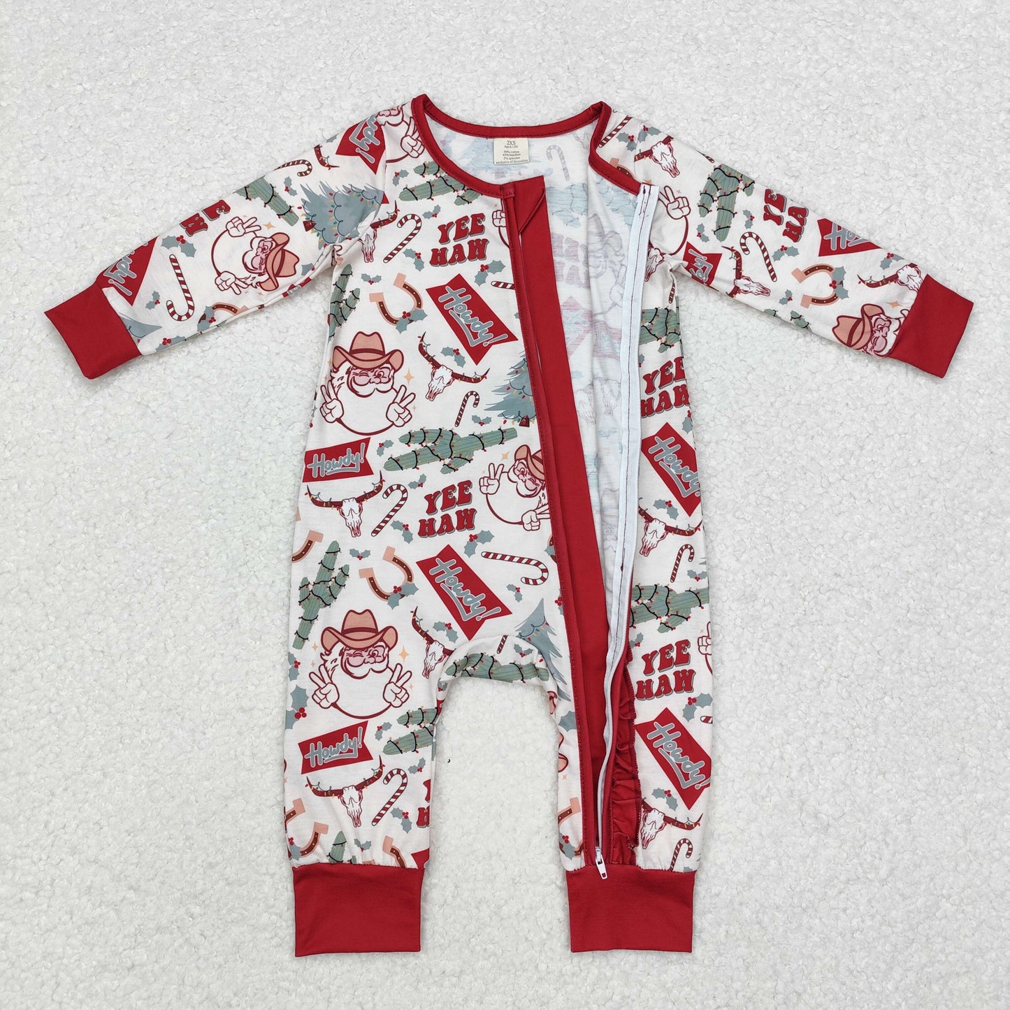 Baby Girls Christmas Western Santa Bamboo Romper