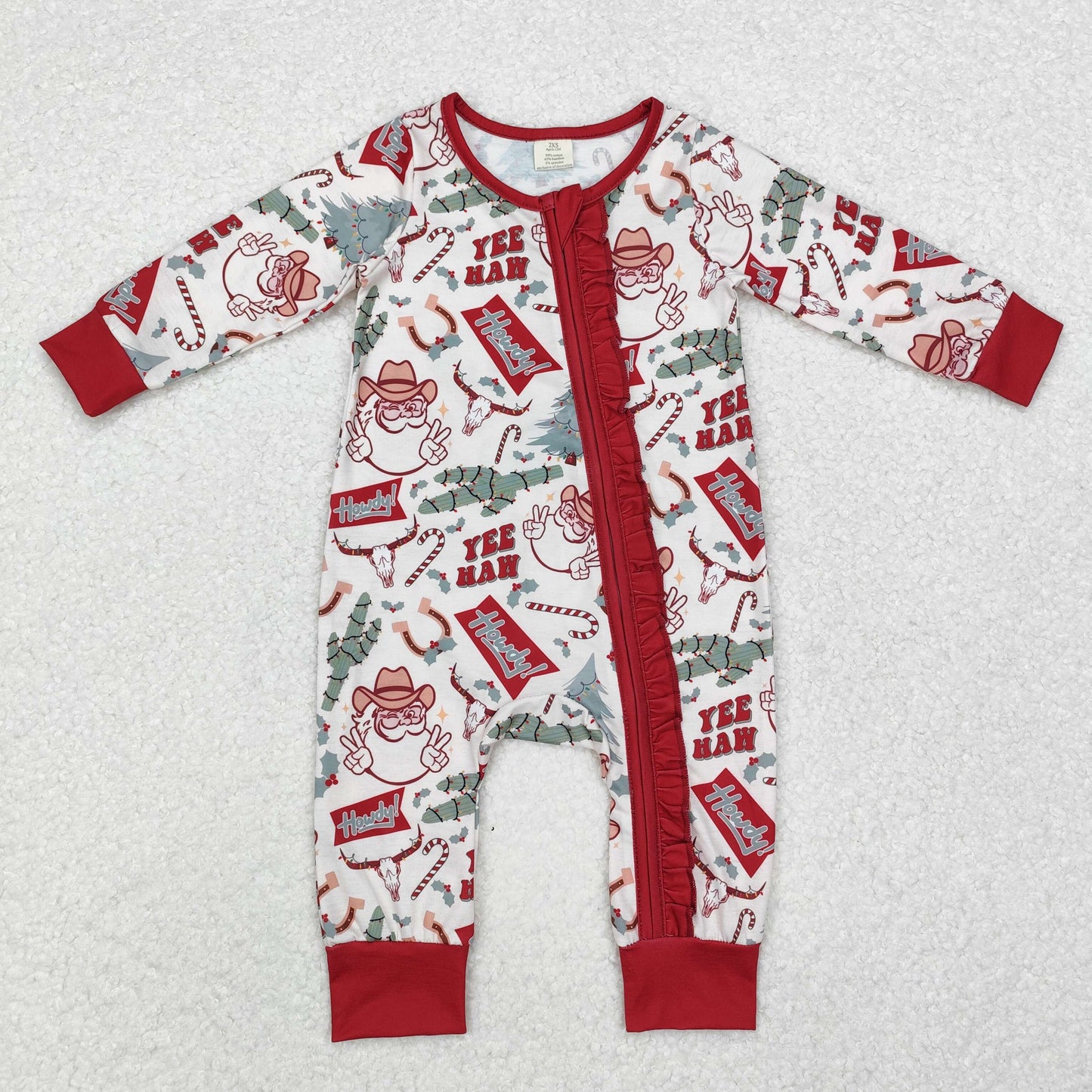 Baby Girls Christmas Western Santa Bamboo Romper