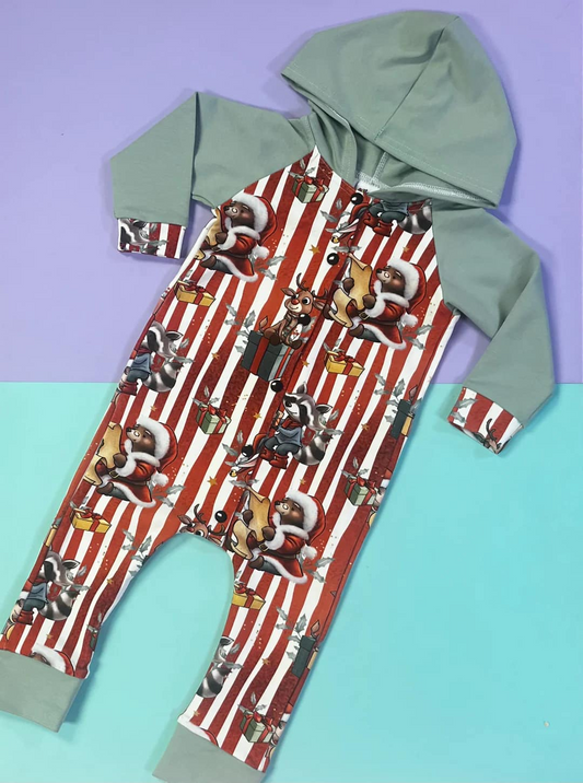 Baby Boys Christmas Animal Hoodie Romper Preorder