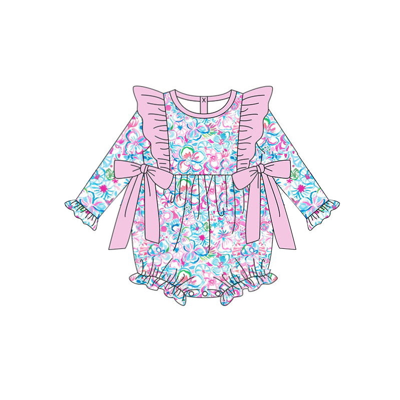 LR1293 Baby Girls Colorful Flower Print Long Sleeve Romper Preorder