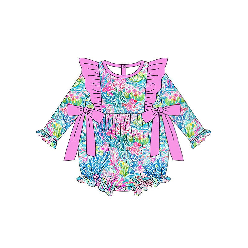 LR1294 Baby Girls Colorful seaweed Print Long Sleeve Romper Preorder