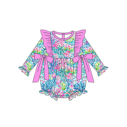 LR1294 Baby Girls Colorful seaweed Print Long Sleeve Romper Preorder