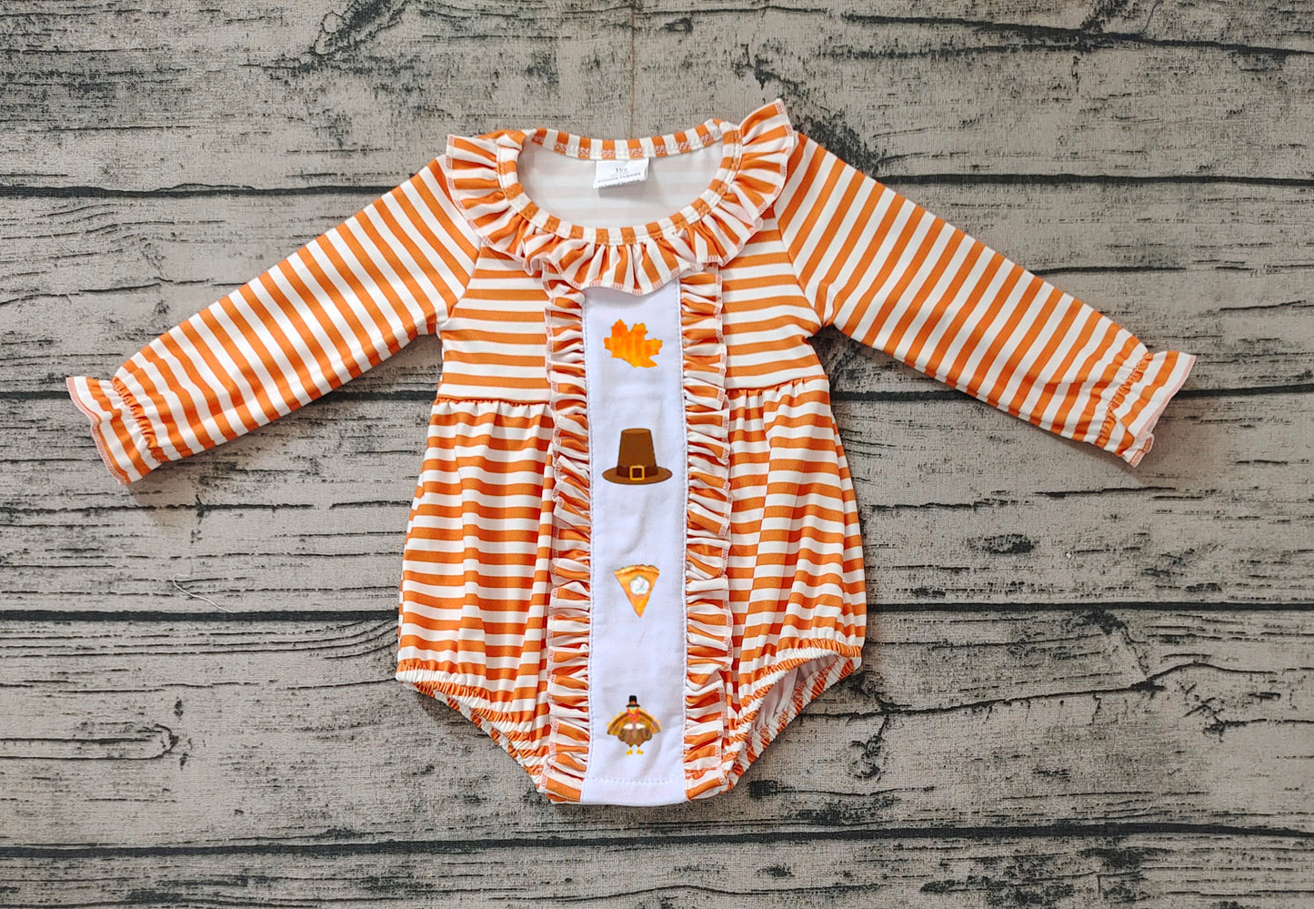 LR1300 Baby Girls Thanksgiving Orange Striped Romper Preorder