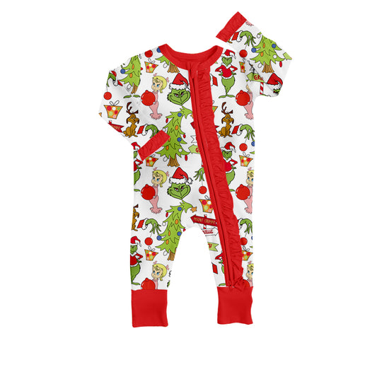 Baby Girls Christmas Green Face Zipper Romper Preorder