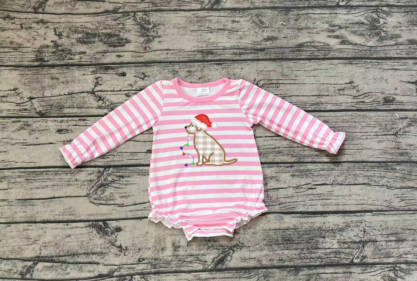 Baby Girls Christmas Dog Pink Striped Romper