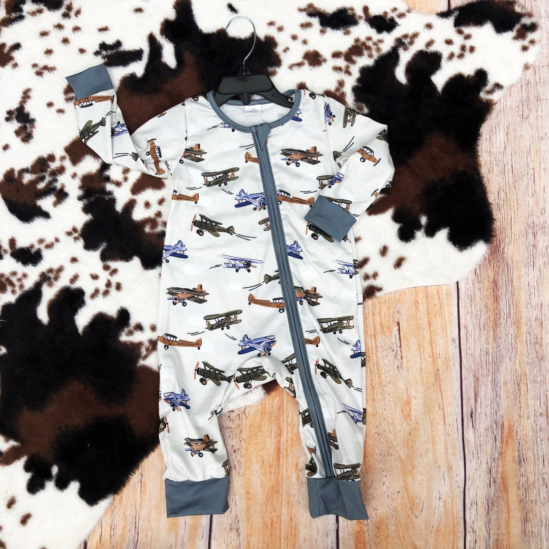 Baby Boys Airplane Long Sleeve Bamoo Romper