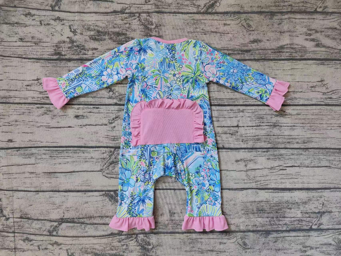 LR1339 Newborn Baby Girls Floral Long Sleeve Zipper Romper Pre-order