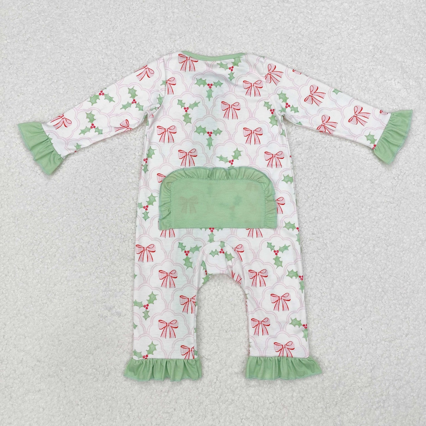 Baby Girls Christmas Holly Bow Zipper Bamboo Romper