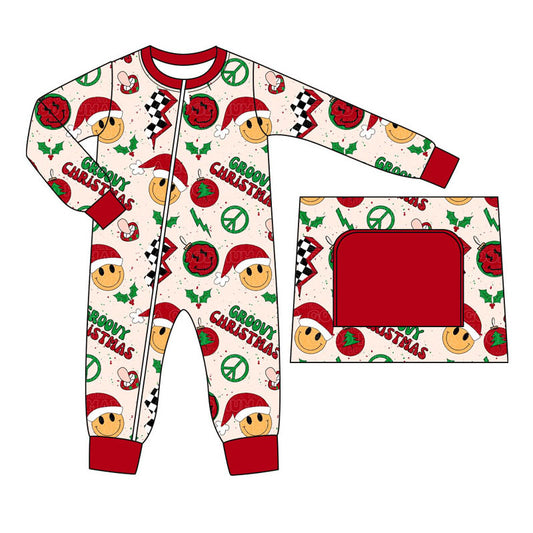 LR1349 Baby Boys Christmas Groovy Zipper Romper Preorder