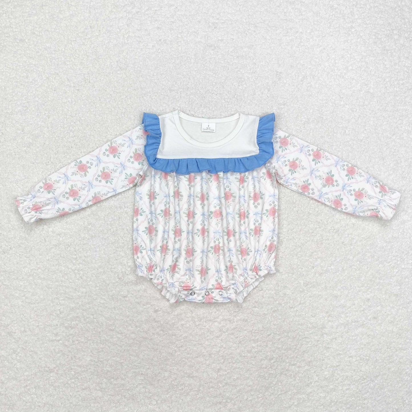 Newborn Baby Girls Floral Long Sleeve Bubble Romper