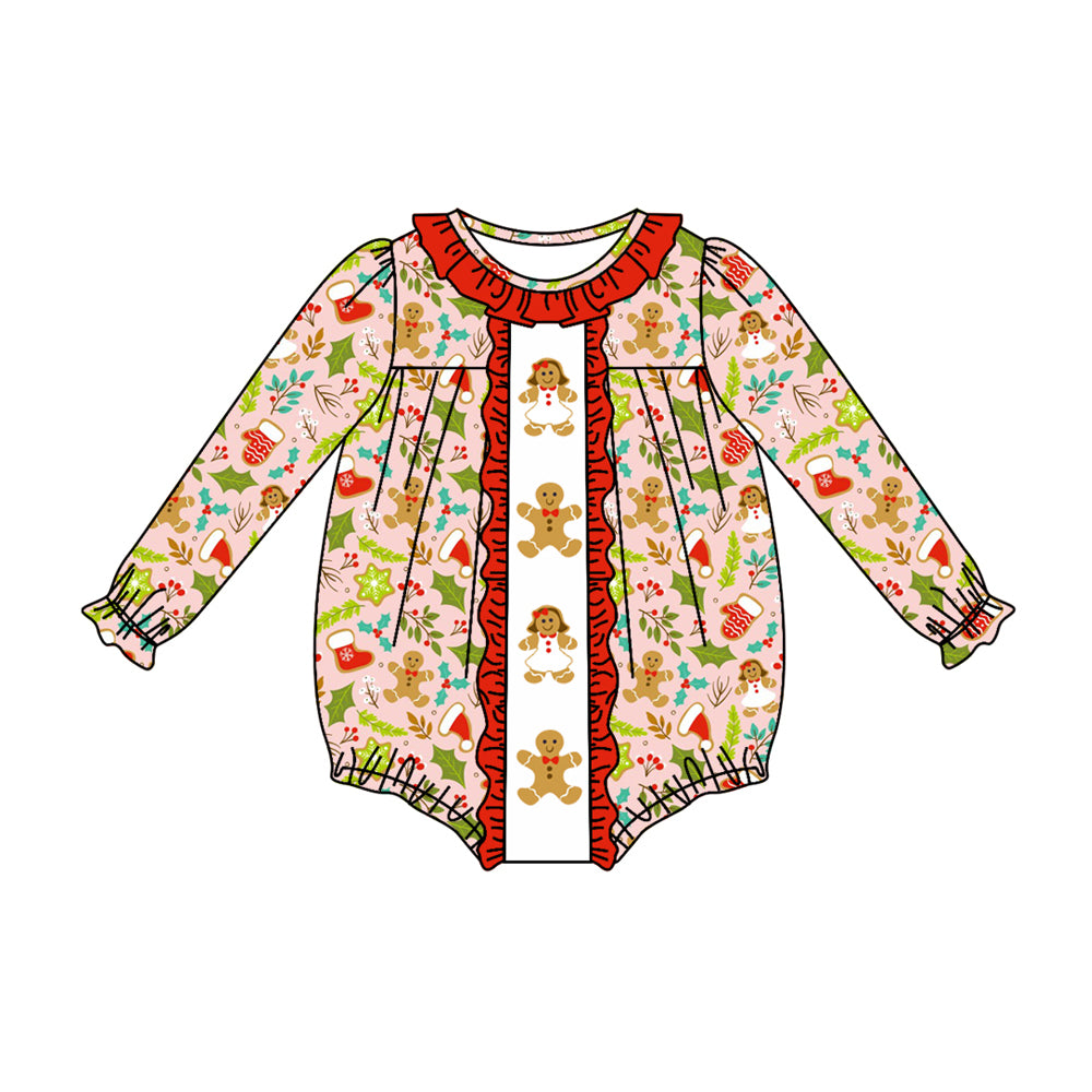 LR1427 Baby Infant Girls Christmas Gingerbread Long Sleeve Rompers preorder