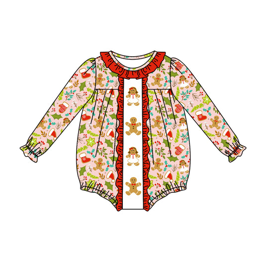 LR1427 Baby Infant Girls Christmas Gingerbread Long Sleeve Rompers preorder