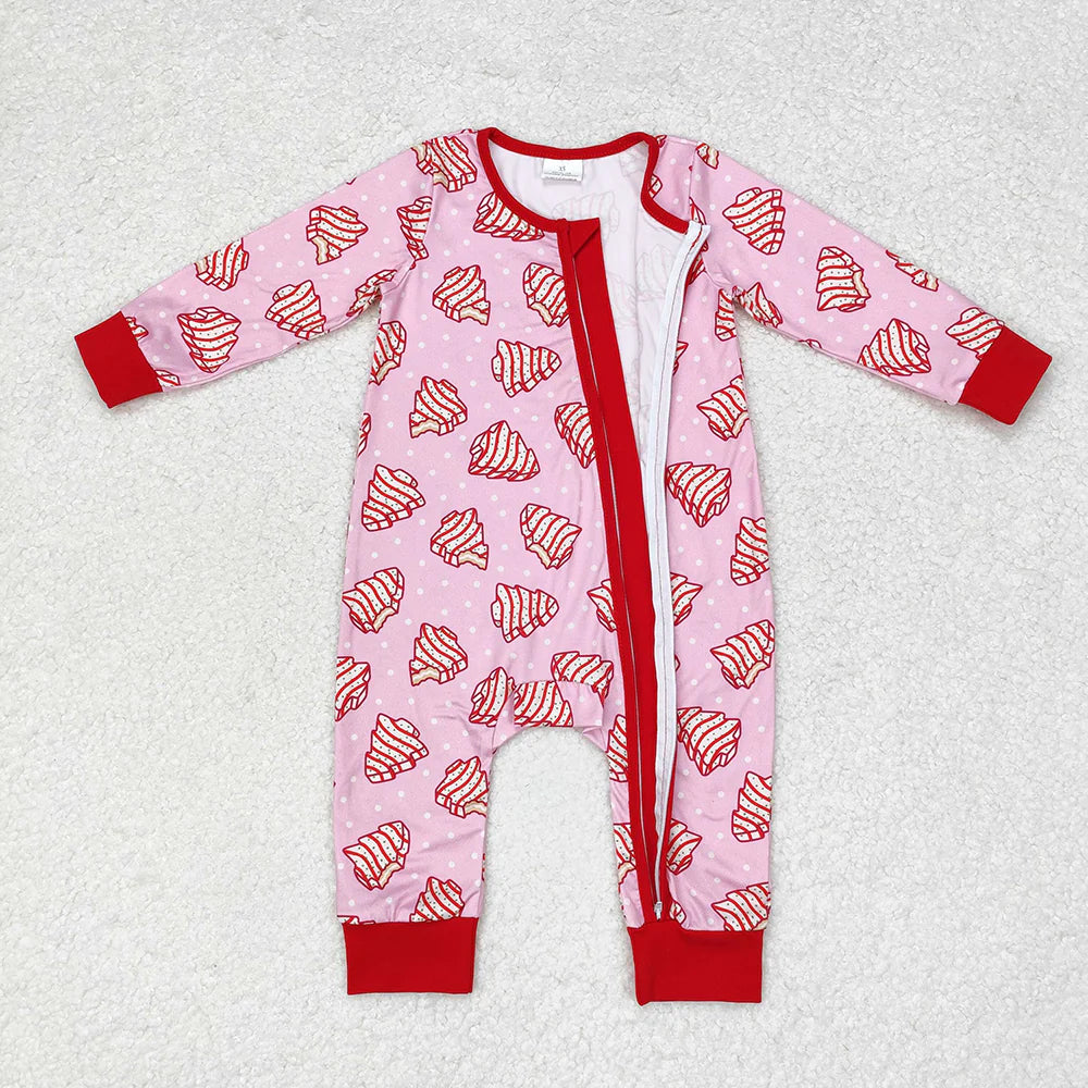 LR1428 USA Shop Baby Girls Christmas Tree Cake Zip Romper