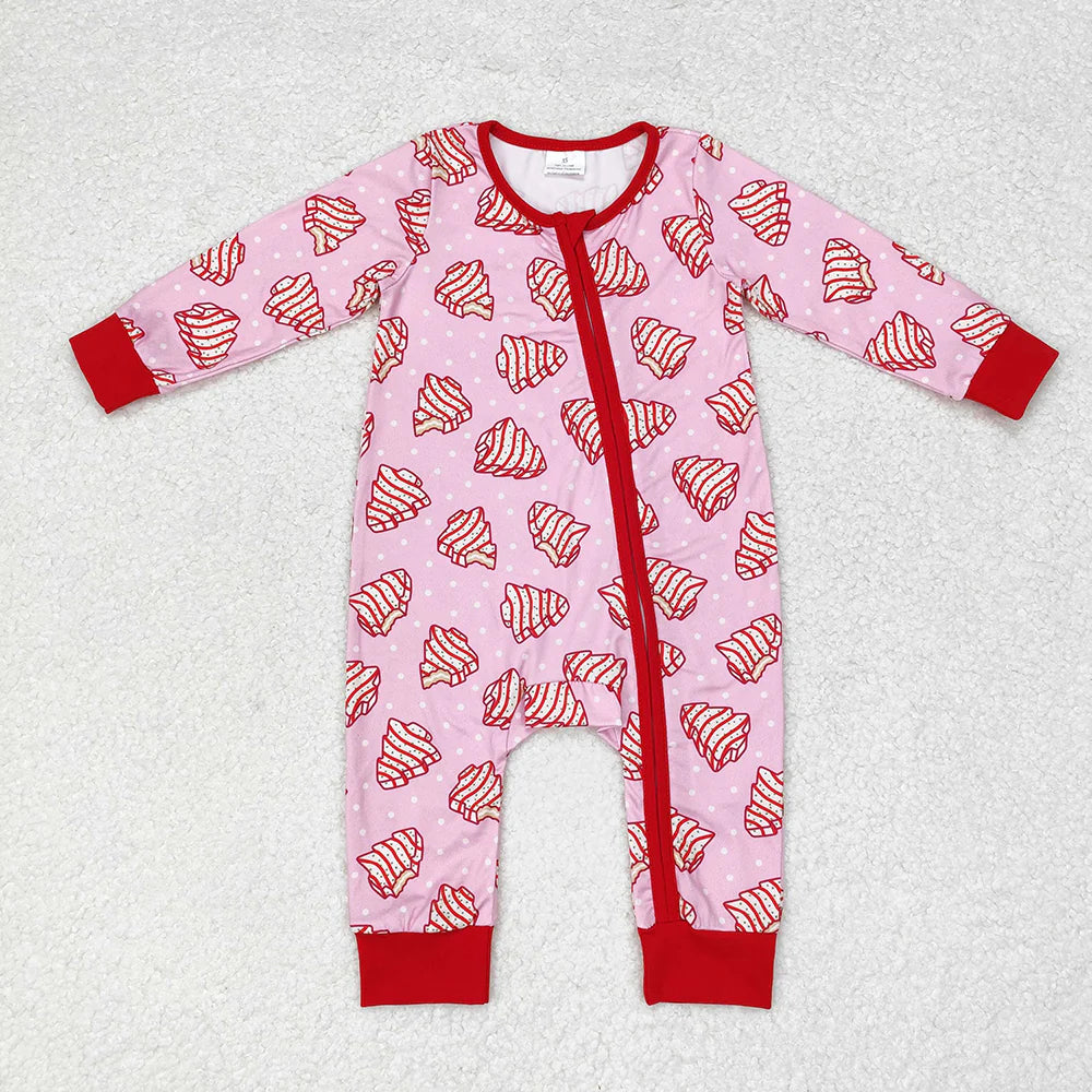 LR1428 USA Shop Baby Girls Christmas Tree Cake Zip Romper