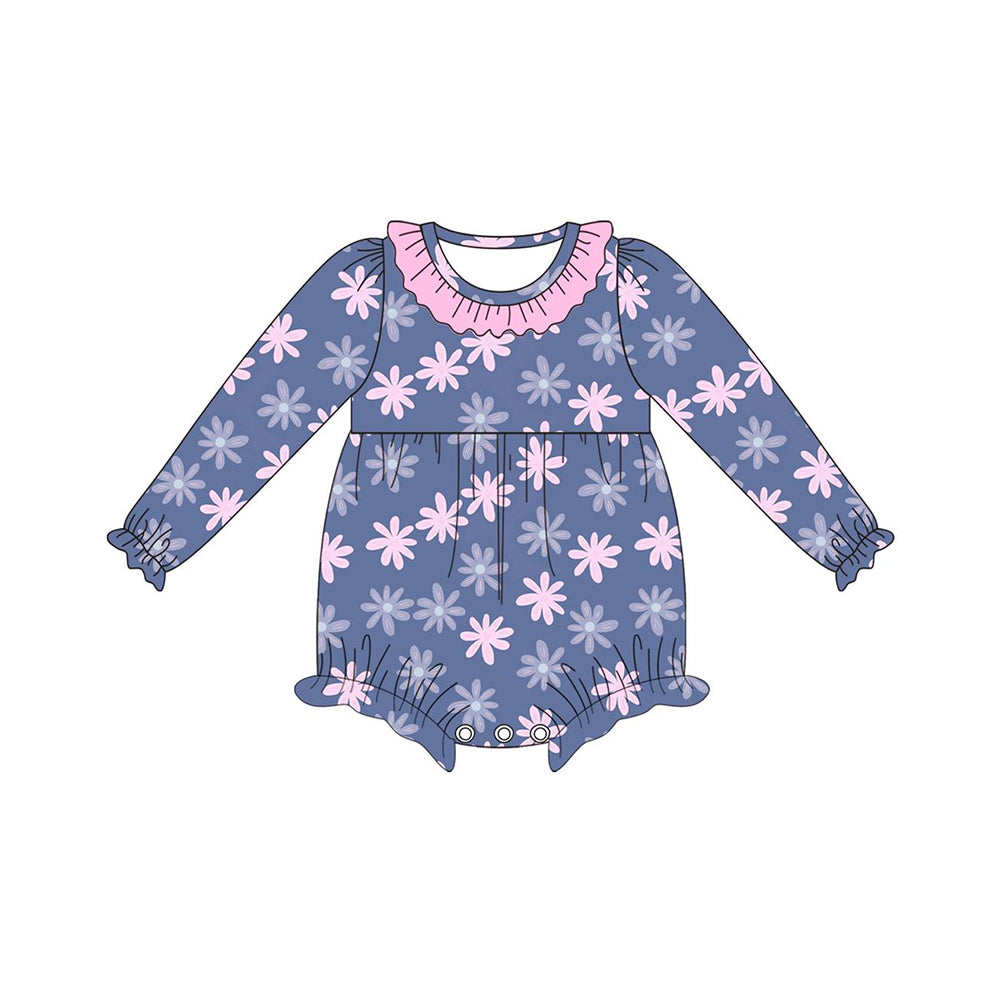 LR1432 Baby Girls Pink Daisy Long Sleeve Romper Pre-order