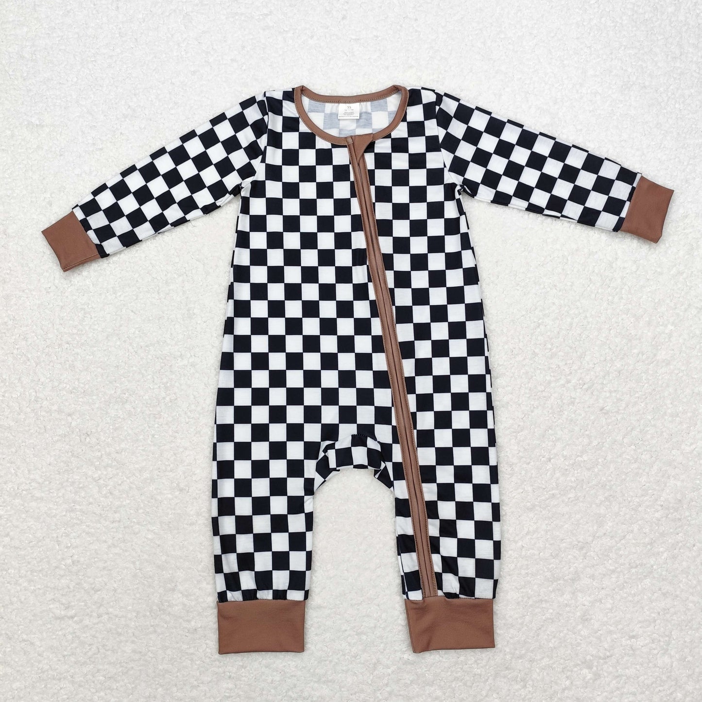 Baby Boys Black Checker Long Sleeve Zipper Romper