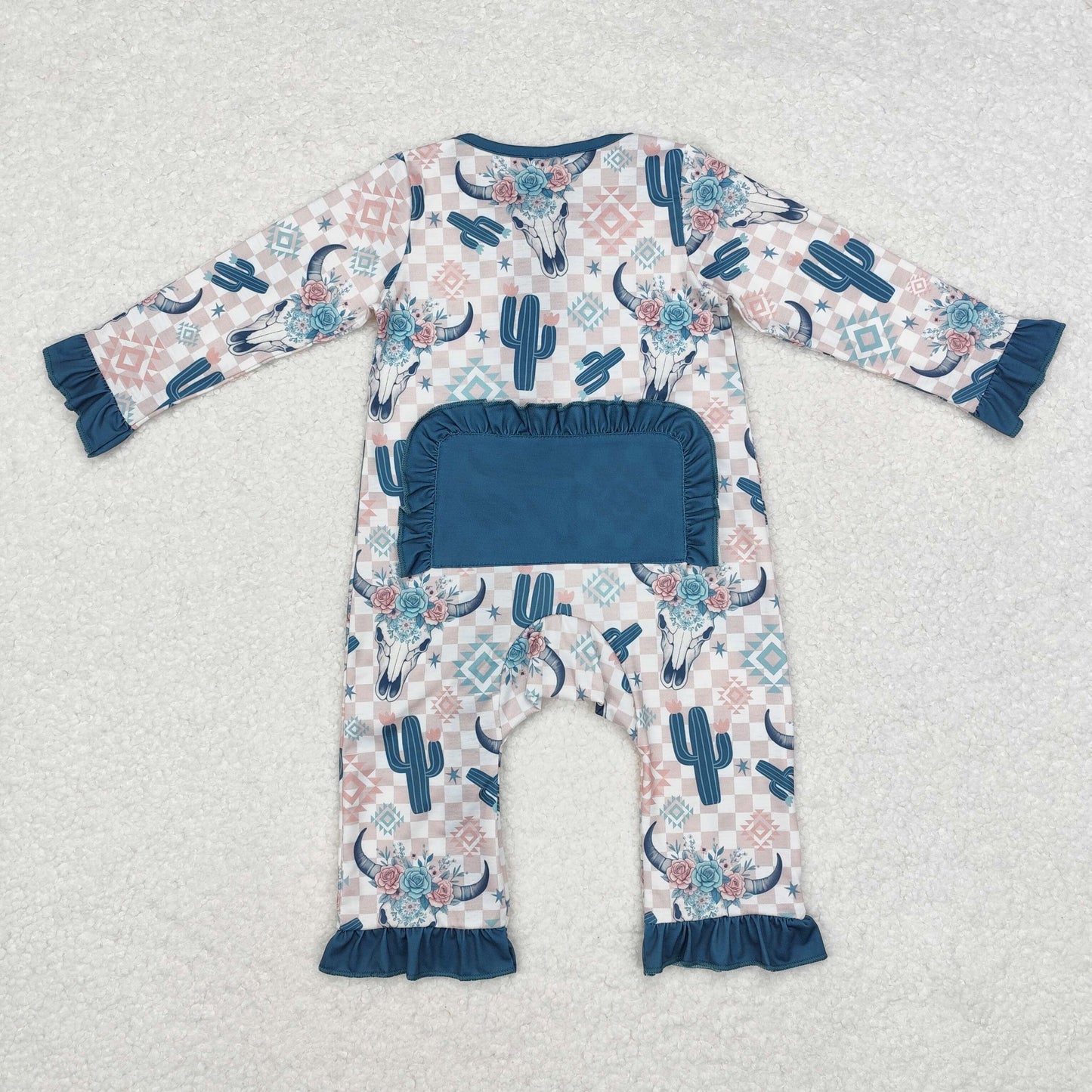 Baby Girls Western Cactus Steer's Skull Bamboo Pajama Set and Romper