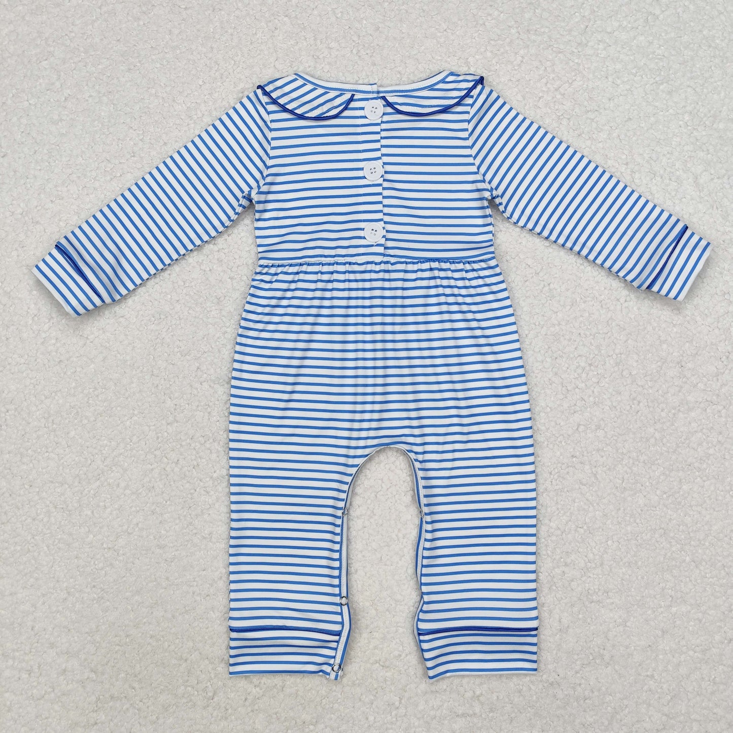 Baby Boys Dog Blue Striped Long Sleeve Romper