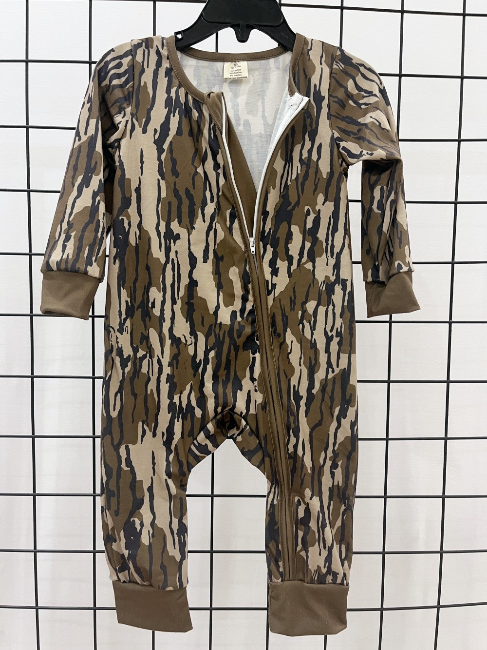 Baby Boys Green Camo Long Sleeve Zipper Bamboo Romper