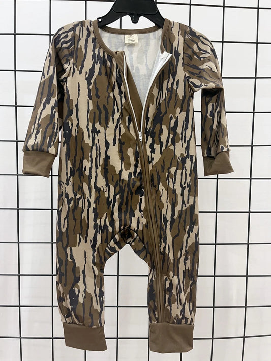 USA Shop Baby Boys Green Camo Long Sleeve Zipper Bamboo Romper