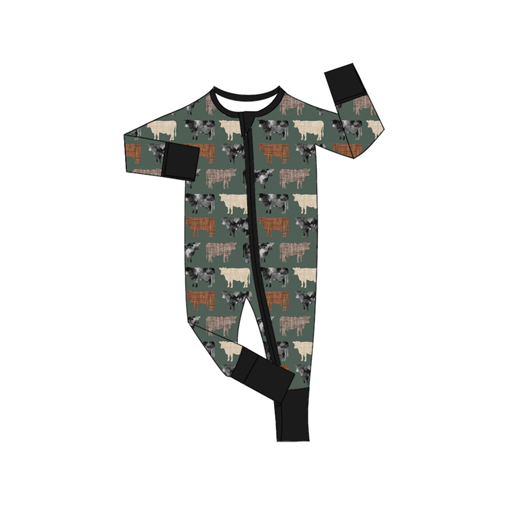 LR1454 Baby Boys Cow Long Sleeve Zipper Romper Preorder