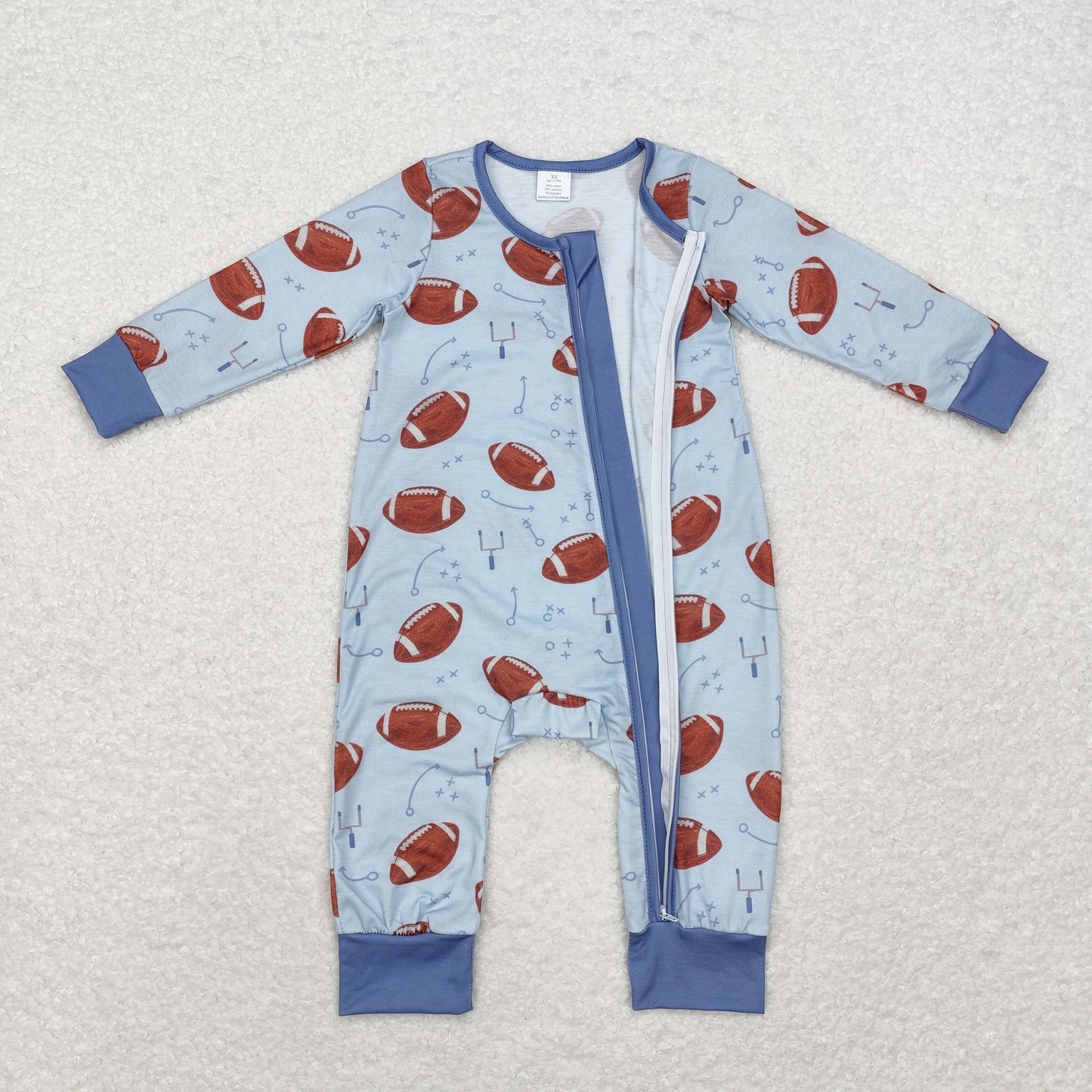 Baby Boys Sibling Brother Football Bamboo Pajama Set and Romper