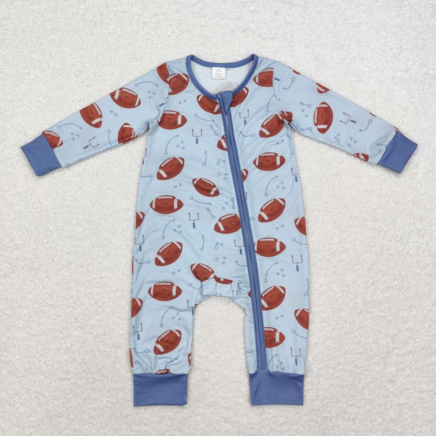 Baby Boys Sibling Brother Football Bamboo Pajama Set and Romper