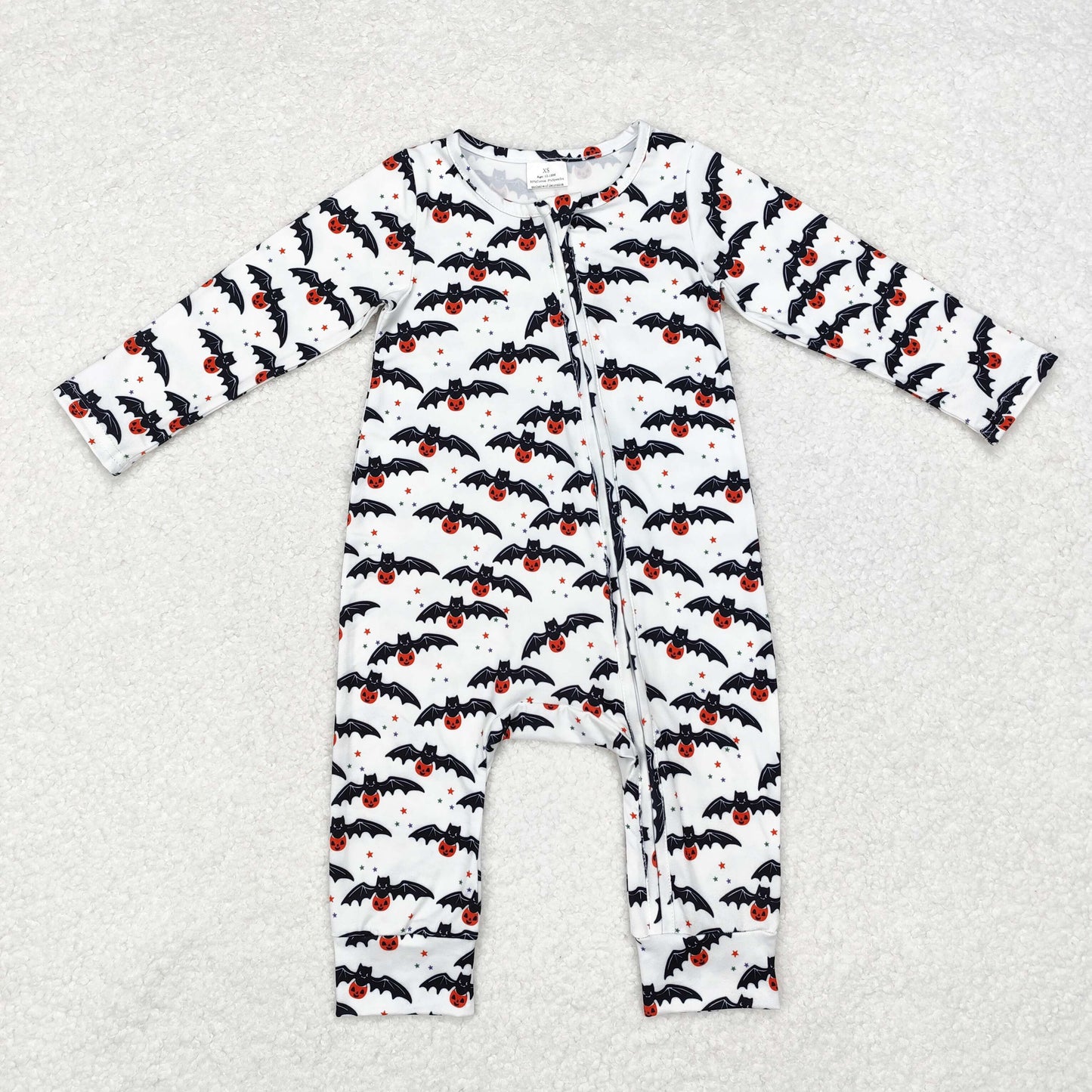 LR1469 Baby Boys Halloween Bat Long Sleeve White Zip Romper