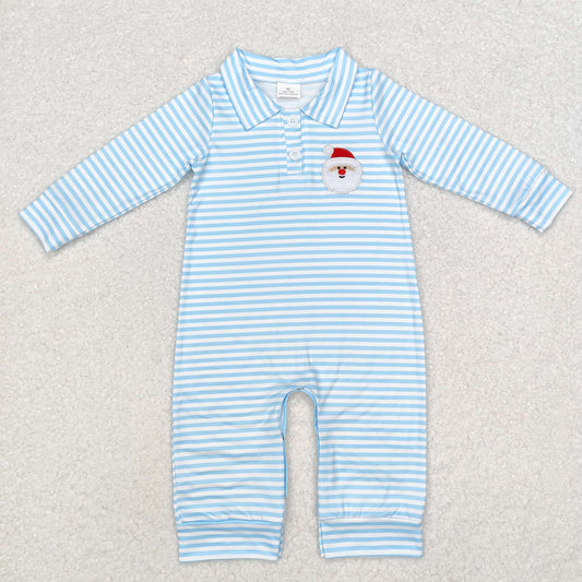 Newborn Baby Boys Christmas Santa Blue Striped Long Sleeve Romper