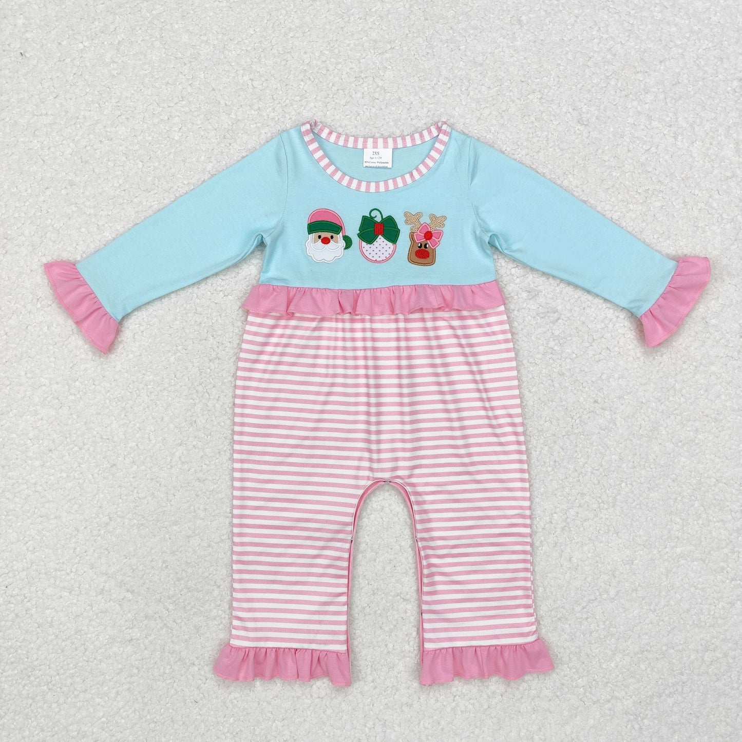 Toddler Girls Sister Christmas Santa Elk Pink Striped Outfit and Romper