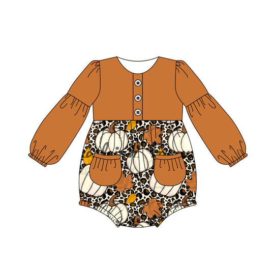 LR1513 Baby Girls Pumpkin Leoaprd Long Sleeve Romper Preorder