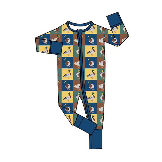 LR1514 Baby Boys Mallard Checker Zip Romper Preorder