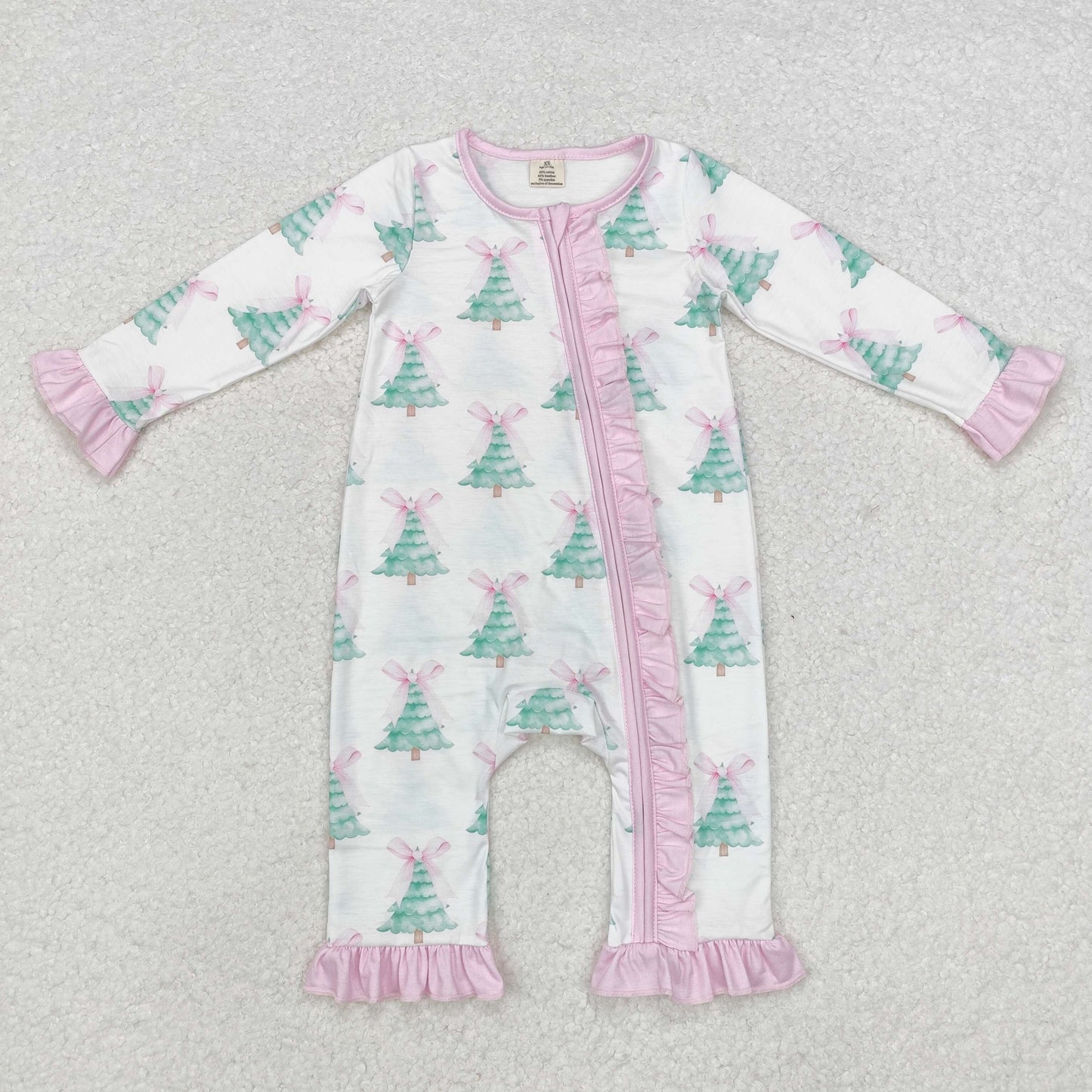 Baby Girls Sister Christmas Tree Pink Ruffler Dress and Romper