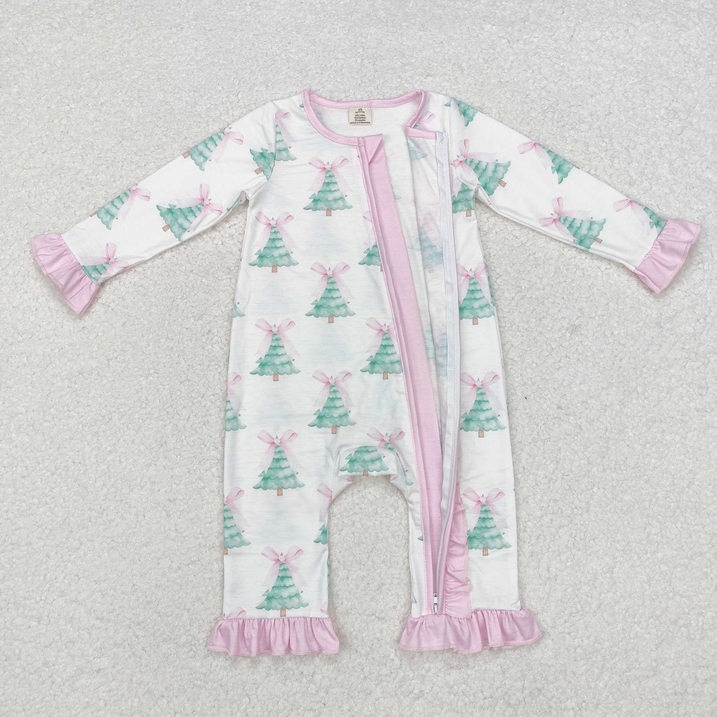 Baby Girls Christmas Tree Ruffle Zip Romper